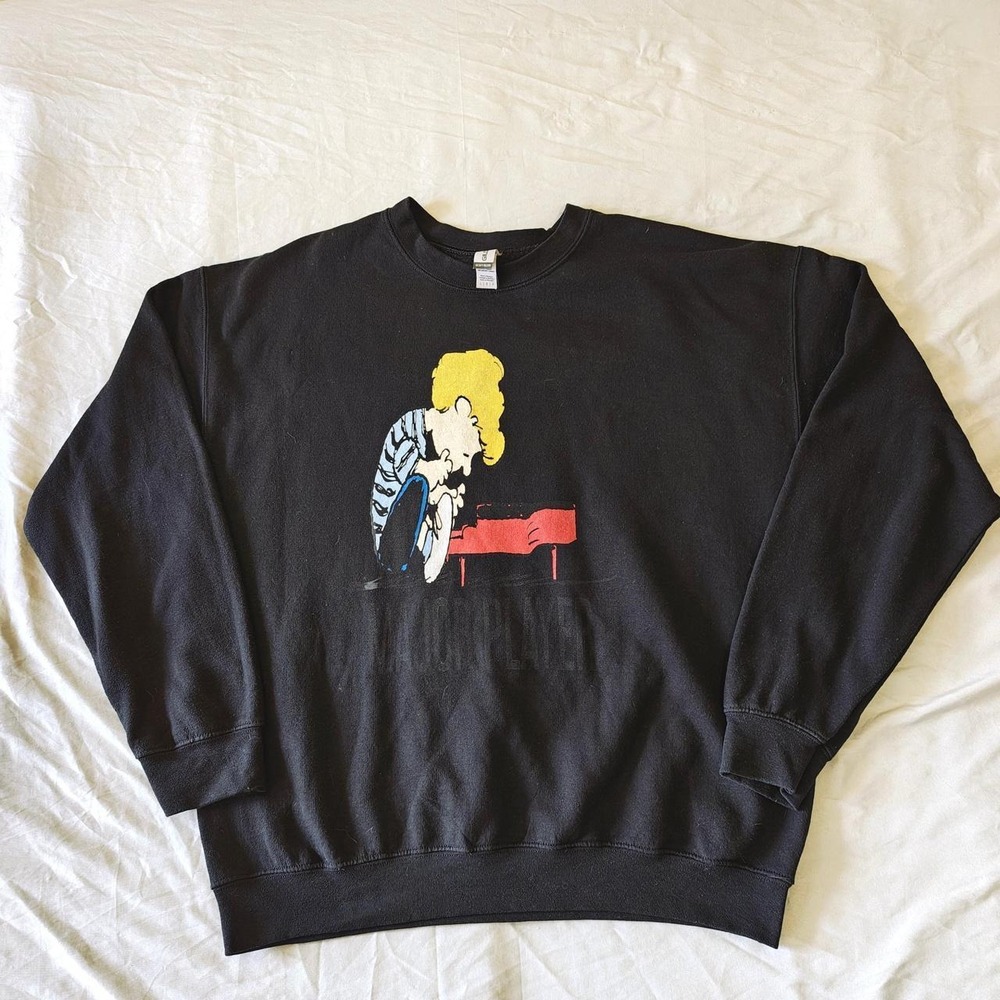 Gildan Heavy Blend Black Peanuts Schroeder Crewneck Sweatshirt Large